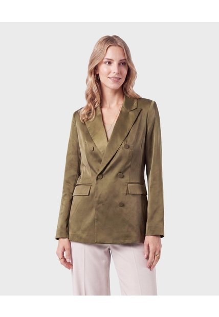 Blazer Cruzado Con Solapa Clásica  Para Mujer Verde Patprimo