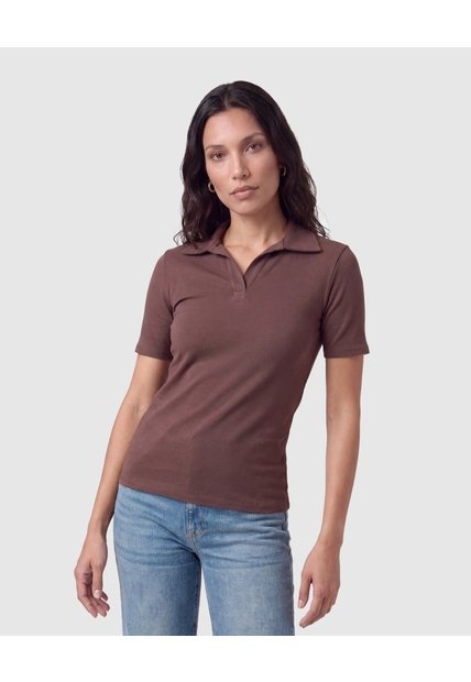 Polo Clásico Cuello En V Para Mujer  Para Mujer Café Patprimo