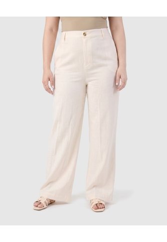 Pantalón Unicolor De Tiro Alto Para Mujer Curvy  Para Mujer Crema Patprimo Patprimo