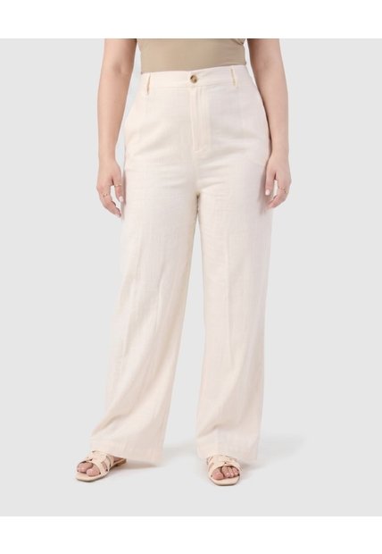 Pantalón Unicolor De Tiro Alto Para Mujer Curvy  Para Mujer Crema Patprimo