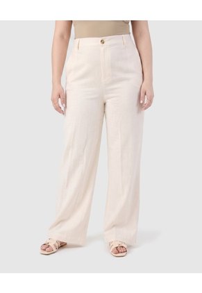 Pantalón Unicolor De Tiro Alto Para Mujer Curvy Para Mujer Crema Patprimo
