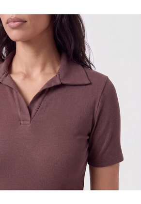 Polo Clásico Cuello En V Para Mujer  Para Mujer Café Patprimo