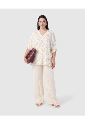 Pantalón Unicolor De Tiro Alto Para Mujer Curvy Para Mujer Crema Patprimo