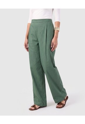 Pantalón Amplio Mujer Con Pliegues Frontales Para Mujer Verde Patprimo