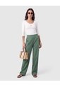 Pantalón Amplio Mujer Con Pliegues Frontales  Para Mujer Verde Patprimo de Patprimo