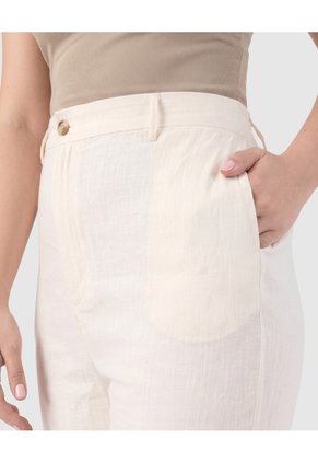 Pantalón Unicolor De Tiro Alto Para Mujer Curvy Para Mujer Crema Patprimo