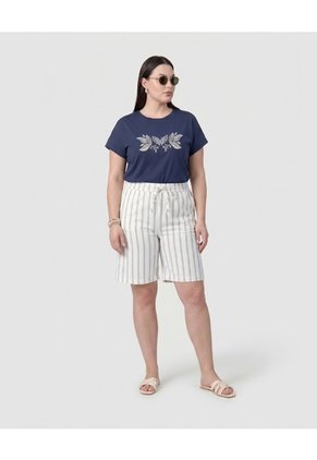 Bermuda Con Cintura Ajustable Para Mujercurvy  Para Mujer Azul Patprimo