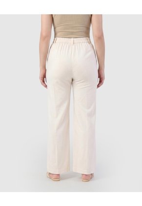 Pantalón Unicolor De Tiro Alto Para Mujer Curvy Para Mujer Crema Patprimo