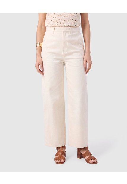 Pantalón Recto De Tiro Alto Mujer  Para Mujer Crema Patprimo