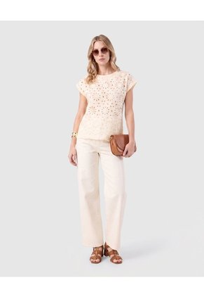 Pantalón Recto De Tiro Alto Mujer Para Mujer Crema Patprimo
