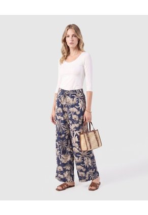 Pantalón Amplio Con Cordón Mujer  Para Mujer Azul Patprimo
