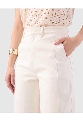 Pantalón Recto De Tiro Alto Mujer Para Mujer Crema Patprimo