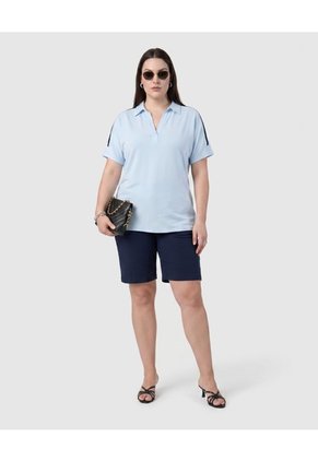 Bermuda Casual Con Cordón Para Mujer Curvy Para Mujer Azul Patprimo