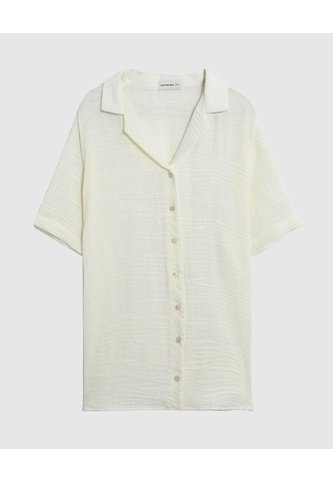 Camisa Manga Corta Cuello Solapa Para Mujer Curvy  Para Mujer Crema Patprimo Patprimo