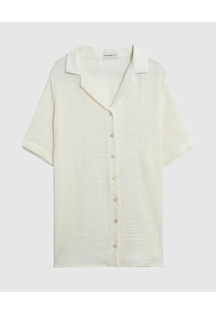 Camisa Manga Corta Cuello Solapa Para Mujer Curvy  Para Mujer Crema Patprimo