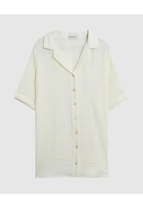 Camisa Manga Corta Cuello Solapa Para Mujer Curvy Para Mujer Crema Patprimo