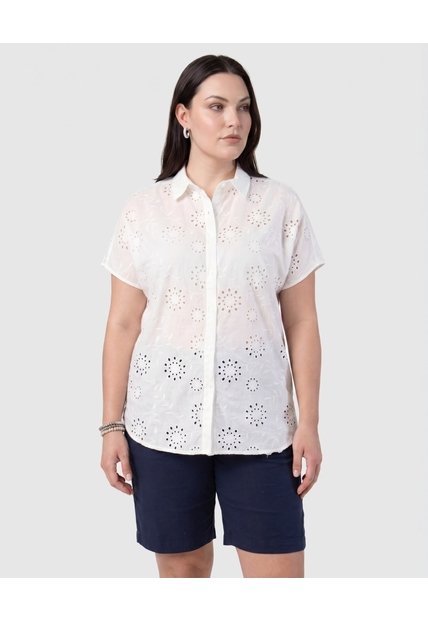 Camisa Calada Botones Para Mujer Curvy  Para Mujer Blanco Patprimo
