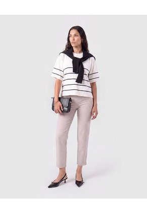 Pantalón Ajustado De Tiro Alto Mujer  Para Mujer Beige Patprimo