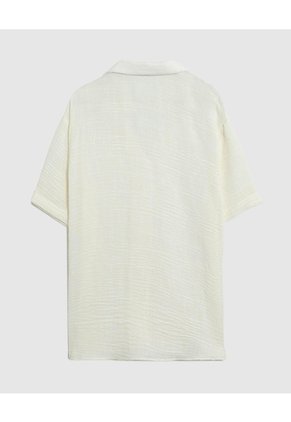 Camisa Manga Corta Cuello Solapa Para Mujer Curvy Para Mujer Crema Patprimo