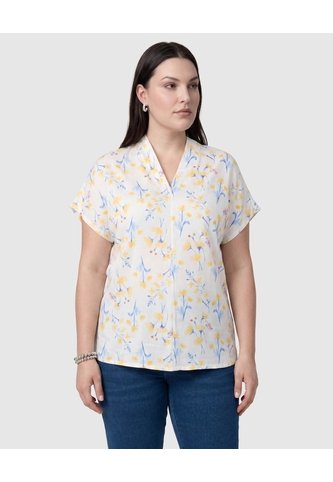 Blusa Estampada De Cuello En V Mujer Curvy  Para Mujer Amarillo Patprimo Patprimo