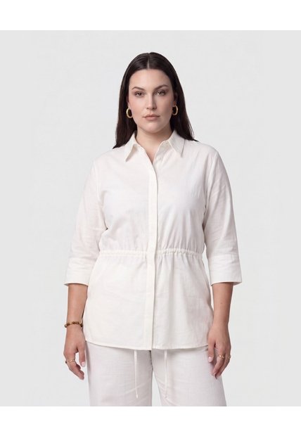 Camisa Unicolor Con Ajuste Cintura Para Mujer Curvy  Para Mujer Blanco Patprimo