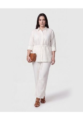 Camisa Unicolor Con Ajuste Cintura Para Mujer Curvy  Para Mujer Blanco Patprimo