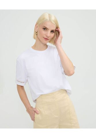 Camiseta Para Mujer Manga Corta Cuello Redondo Color Blanco Marca Patprimo #30093718 Patprimo