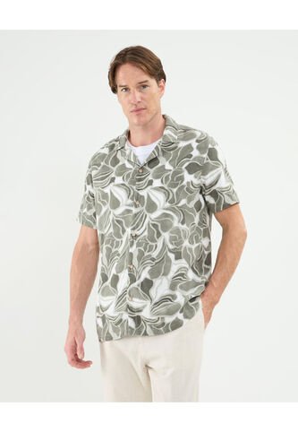 Camisa Para Hombre Manga Corta Sin Bolsillo Cuello Resort Color Verde Marca Patprimo #44013122 Patprimo