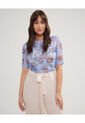 Camiseta Estampada Manga Corta, Escote Redondo, Con Recogidos En Hombros Y Laterales.  Para Mujer Morado Patprimo de Patprimo