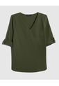 Blusa Manga Tres Cuartos Unicolor Escote En V  Para Mujer Verde Patprimo de Patprimo