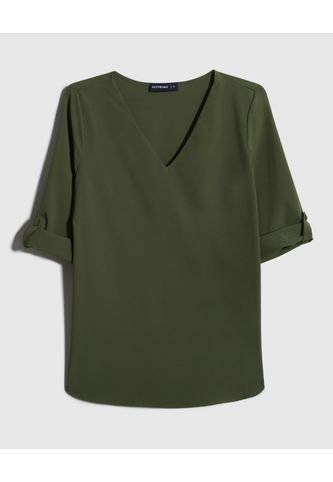 Blusa Manga Tres Cuartos Unicolor Escote En V  Para Mujer Verde Patprimo Patprimo