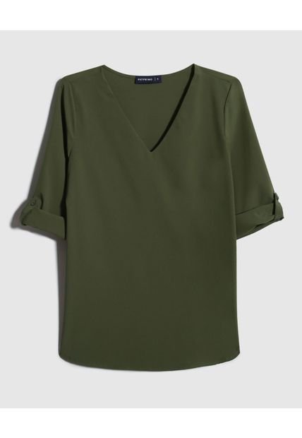 Blusa Manga Tres Cuartos Unicolor Escote En V  Para Mujer Verde Patprimo
