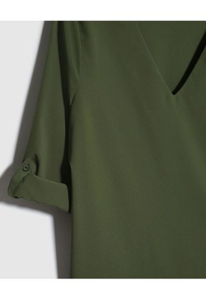 Blusa Manga Tres Cuartos Unicolor Escote En V  Para Mujer Verde Patprimo