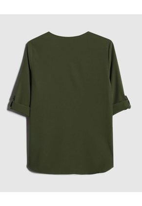Blusa Manga Tres Cuartos Unicolor Escote En V  Para Mujer Verde Patprimo