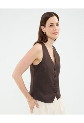 Chaleco Para Mujer Plano Color Café Marca Patprimo #30250035