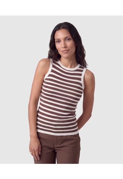 Camiseta Sin Mangas Acanalada Para Mujer  Para Mujer Café Patprimo