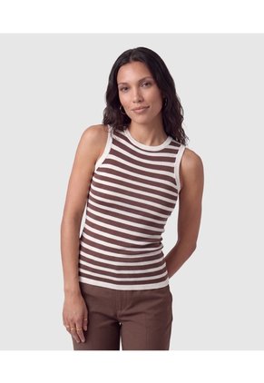 Camiseta Sin Mangas Acanalada Para Mujer Para Mujer Café Patprimo