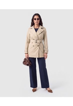 Chaqueta Cruzada Con Cinturón Para Mujer Para Mujer Café Patprimo