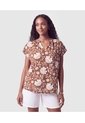 Blusa Manga Corta Escote V Para Mujer  Para Mujer Café Patprimo de Patprimo