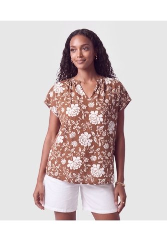 Blusa Manga Corta Escote V Para Mujer  Para Mujer Café Patprimo Patprimo