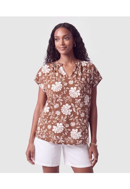 Blusa Manga Corta Escote V Para Mujer  Para Mujer Café Patprimo