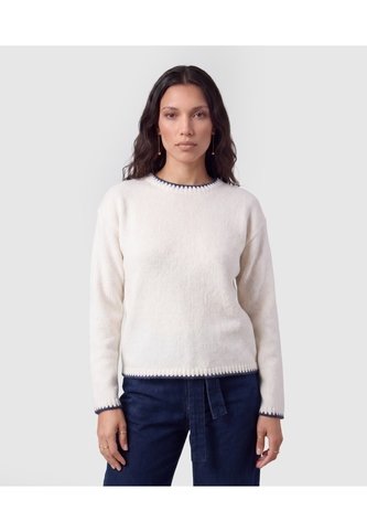 Saco Tejido Bordes A Contraste Para Mujer  Para Mujer Blanco Patprimo Patprimo