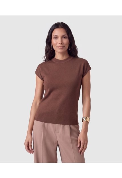 Camiseta Tejida Manga Corta Para Mujer  Para Mujer Café Patprimo