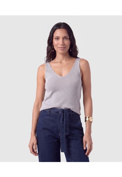 Camiseta Sin Mangas Cuello V Para Mujer  Para Mujer Plata Patprimo