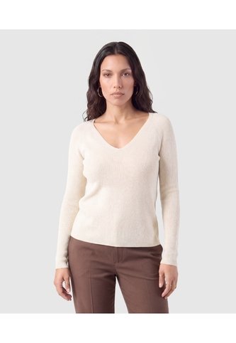 Saco Tejido Escote V Para Mujer  Para Mujer Crema Patprimo Patprimo
