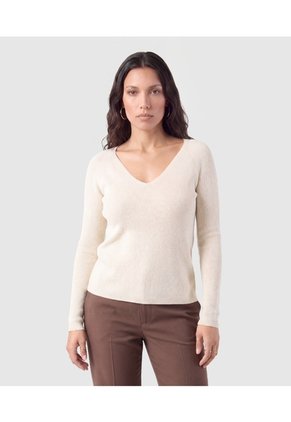 Saco Tejido Escote V Para Mujer Para Mujer Crema Patprimo