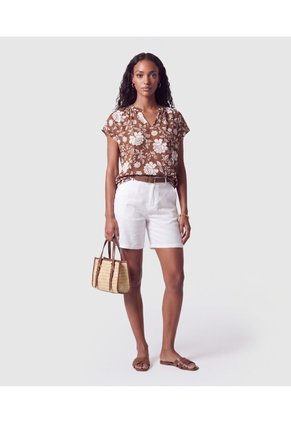 Blusa Manga Corta Escote V Para Mujer  Para Mujer Café Patprimo