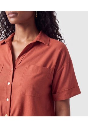 Camisa Manga Corta Con Bolsillos Para Mujer  Para Mujer Naranja Patprimo