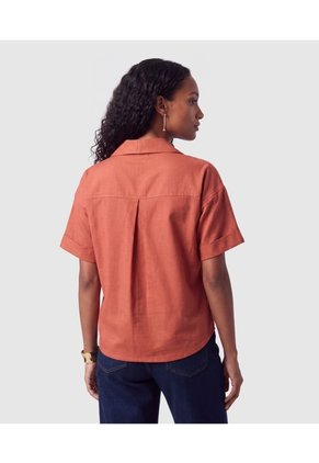 Camisa Manga Corta Con Bolsillos Para Mujer  Para Mujer Naranja Patprimo