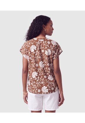 Blusa Manga Corta Escote V Para Mujer  Para Mujer Café Patprimo